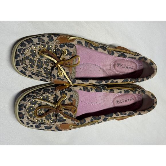 Sperry Top-Sider Leopard Print Boat Shoes Women's Size 9 Coastal Studded Loafers - Picture 3 of 8